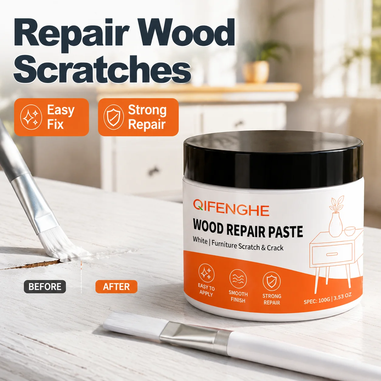 Wood Filler Repair Paste Fix Holes Scratches And Cracks Easy‑to‑use Seamless Restoration For Home Wooden Furniture Surfaces