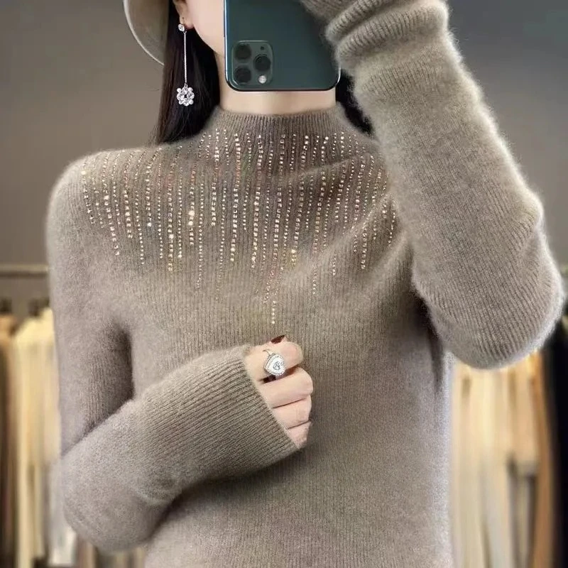 

Luxury Autumn Winter Women Golf Wear Sweater Vintage Knit Pullover Slim Y2k Clothes Trend Turtlenecks Tops Long Sleeves Knitwear