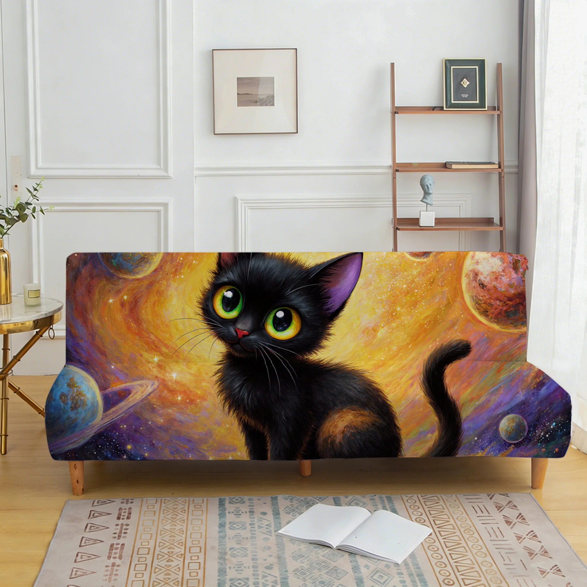 All-inclusive elastic anti-grab sofa bed cover, fantasy starry sky cat sofa bed cover, easy installation and machine washable