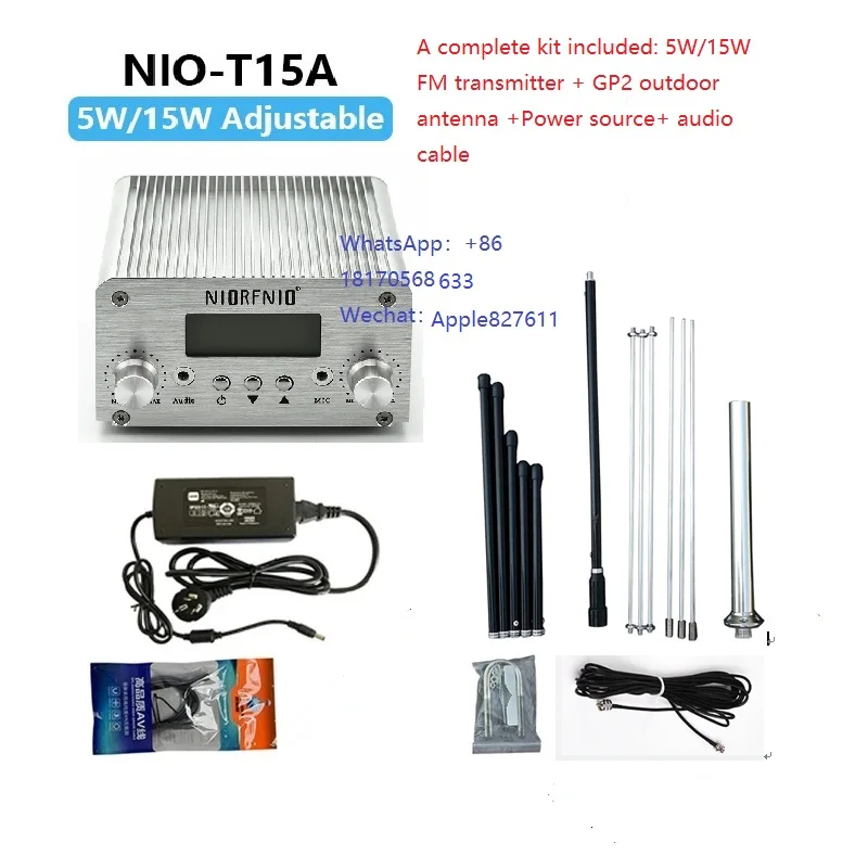 15W FM broadcast transmitter NIO-T15A stereo PLL radio station 87MHz-108MHz car audio amplifier portable for church Home party