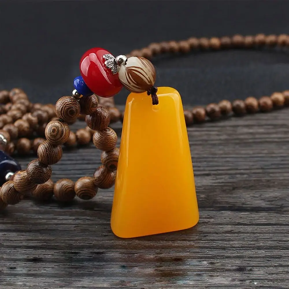 Boho Handmade Party Lucky Gift Buddhist Horn Fish Pendant Nepal Necklace Mala Wood Bead