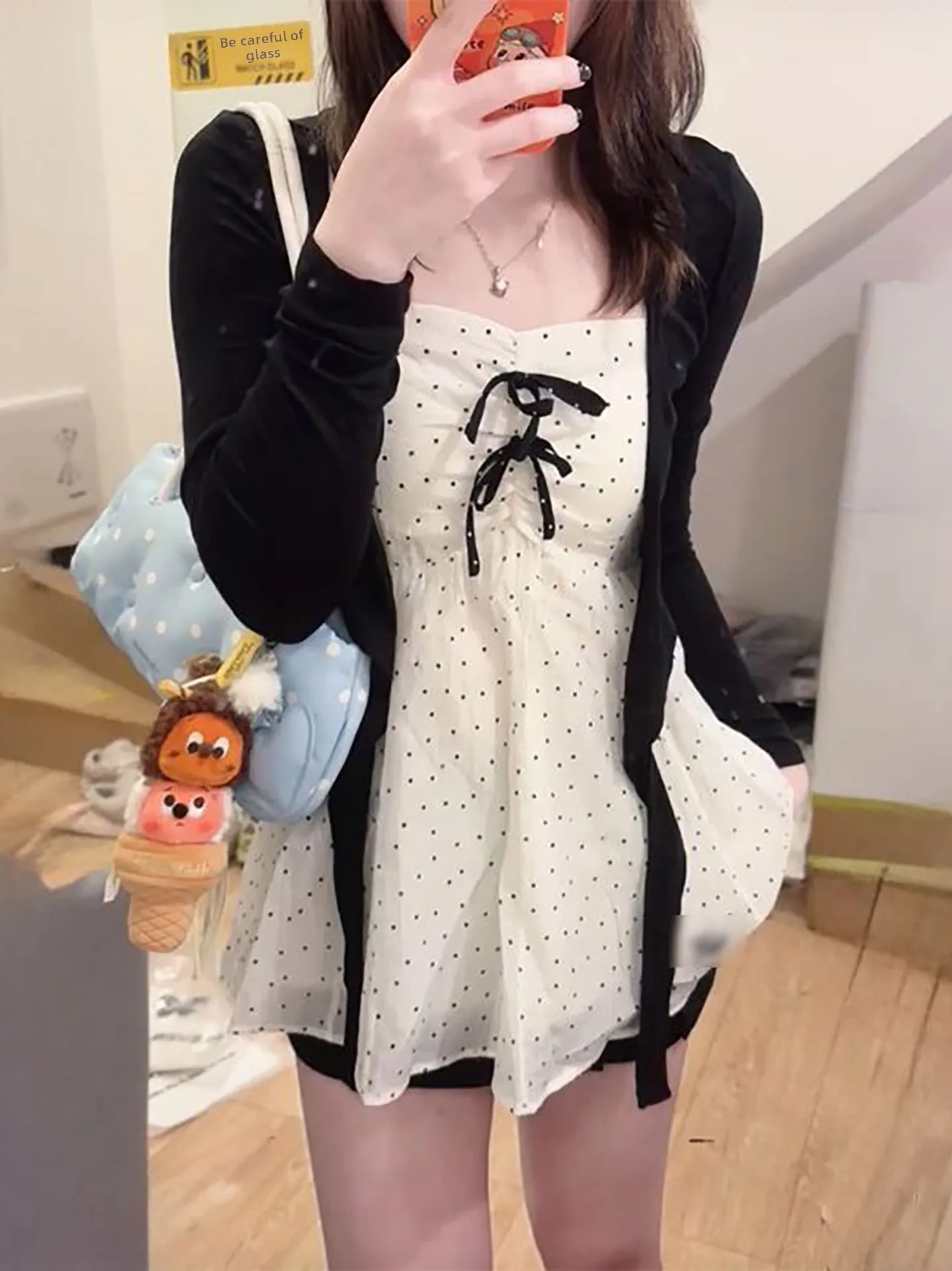 

Summer Knot Strap Top Black Skirt Sunscreen Cardigan Two-Piece Set Women's Fashion Casual Wear Three-Piece Set