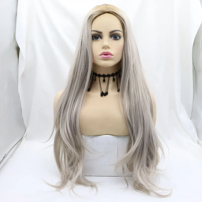 

Elegant synthetic wig with gradient color, long curly hair, high-temperature fiber headpiece