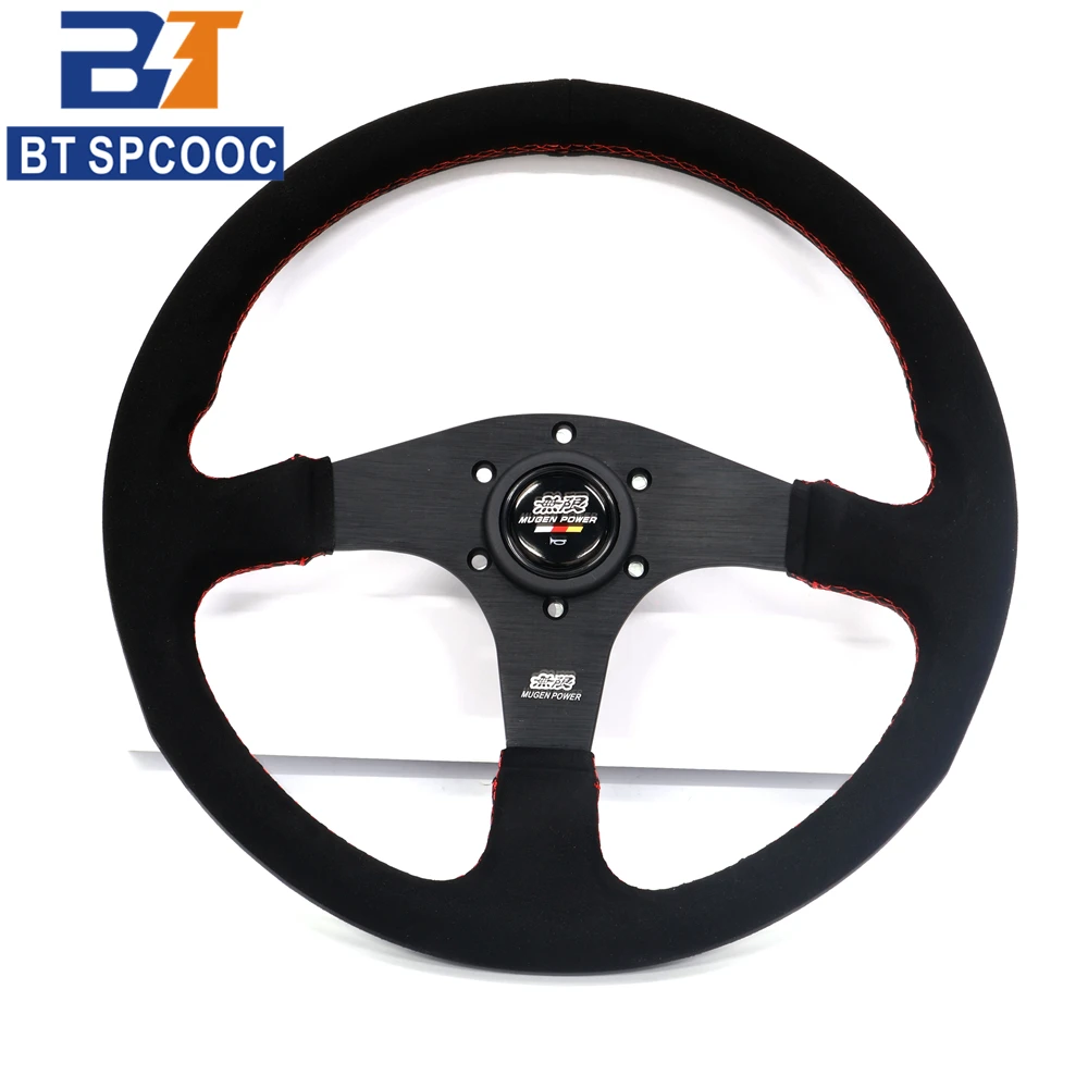 Mugen 14 inch Suede Steering Wheel JDM Universal Red Line 350mm Drift Car Modified Steering Wheel