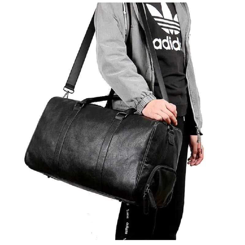 Men's Retro PU Leather Tote Travel Bag Large Capacity Shoulder Handbag Shoes Holder for Fitness Business Trips
