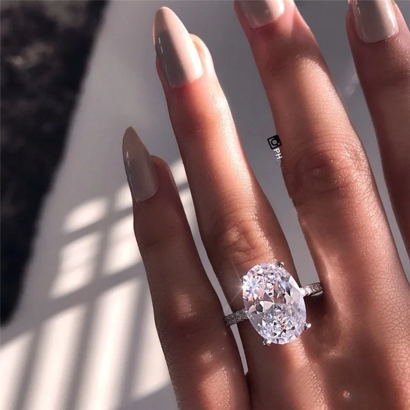 Charm Female Big White Crystal Stone Ring Luxury Silver Color Wedding Rings For Women Vintage Bridal Engagement Jewelry Gifts