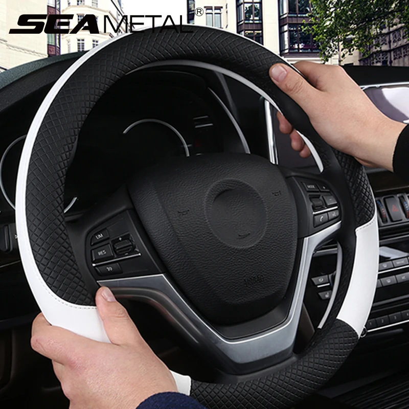 

38CM Artificial Leather Car Steering Wheel Cover Breathable Fabric Car Steering-Wheel Covers Braid for Auto Interior Accessorie