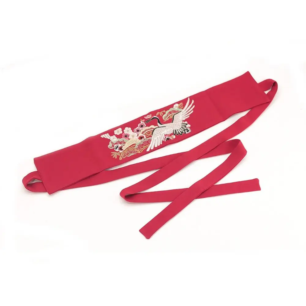 Embroidered Embroidered Waistband Flower Pattern Wide Width Chinese Style Belt Crane Phoenix Tie Wrap Style Hanfu Cummerbund
