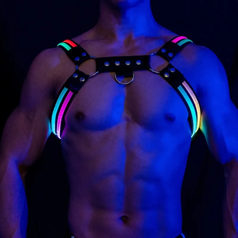 Rave outfit for Mens Led Harness Men Shoulder Belt Sexual Body Chest Dimming Light Stage Flashing Rechargeable Color Chest