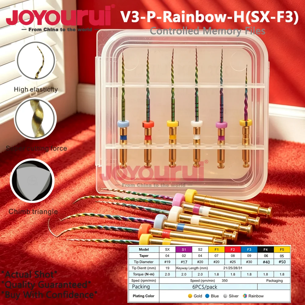SX-F3 Rainbow Heat Activated NiTi Rotary Root Canal Files Blue Gold Silver Large Taper Engine Use Endodontic Instruments SX S1F1