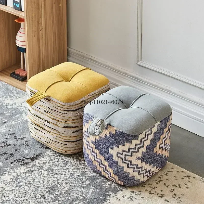 Nordic Portable Ottomans Living Room Small Stools Sofa Side Shoe Changing Stool Low Ottomans Tea Table Stools Bench Furniture