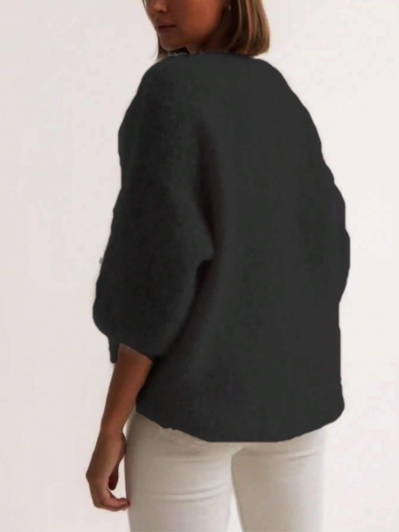 Maglione lavorato a maglia in velluto pregiato tinta unita con scollo a V, casual per l'autunno/inverno