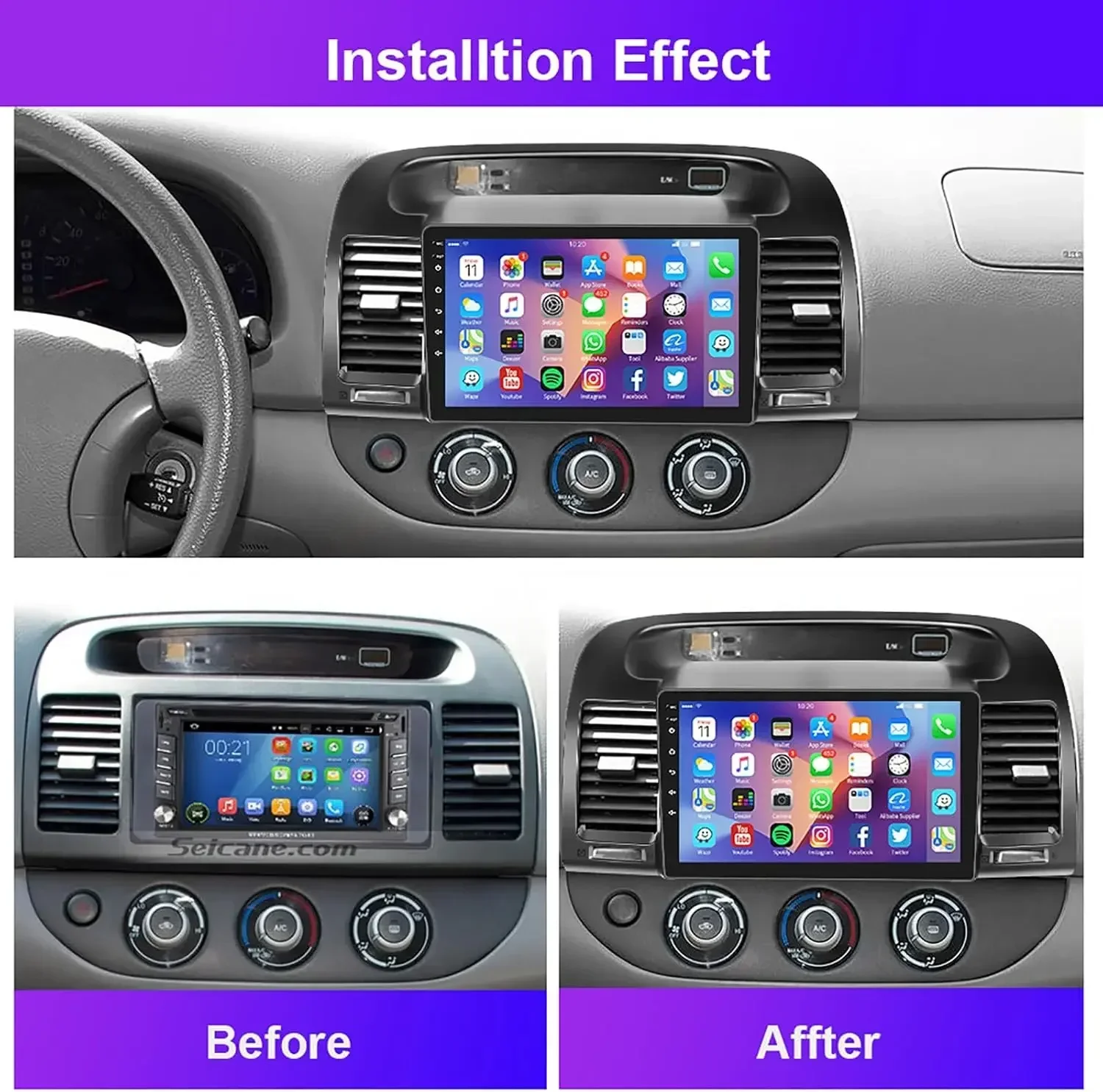 

Mirror Link + Backup Camera Car Stereo with GPS Navigation Rimoody For Toyota Camry 2000-2006 9" Touch Screen Bluetooth FM WiFi