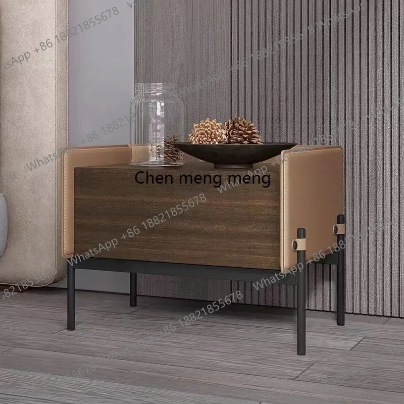 Italian minimalist smoked solid wood bedside table saddle leather hard leather bedside table b567