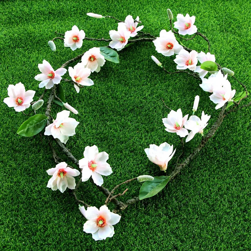1PCS Artificial Magnlia Silk Flower Plastic Vine For Wall ,Water Pipeline, Air Conditioning Pipe  Wrapping Decoration
