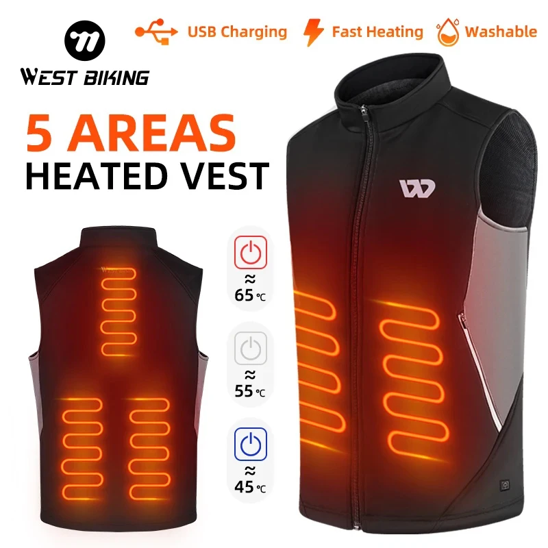 

WEST BIKING 5 Areas Heated Vest Men Women USB Electric Heating Jacket Thermal Clothing Winter Cycling Hunting Camping Sportswear