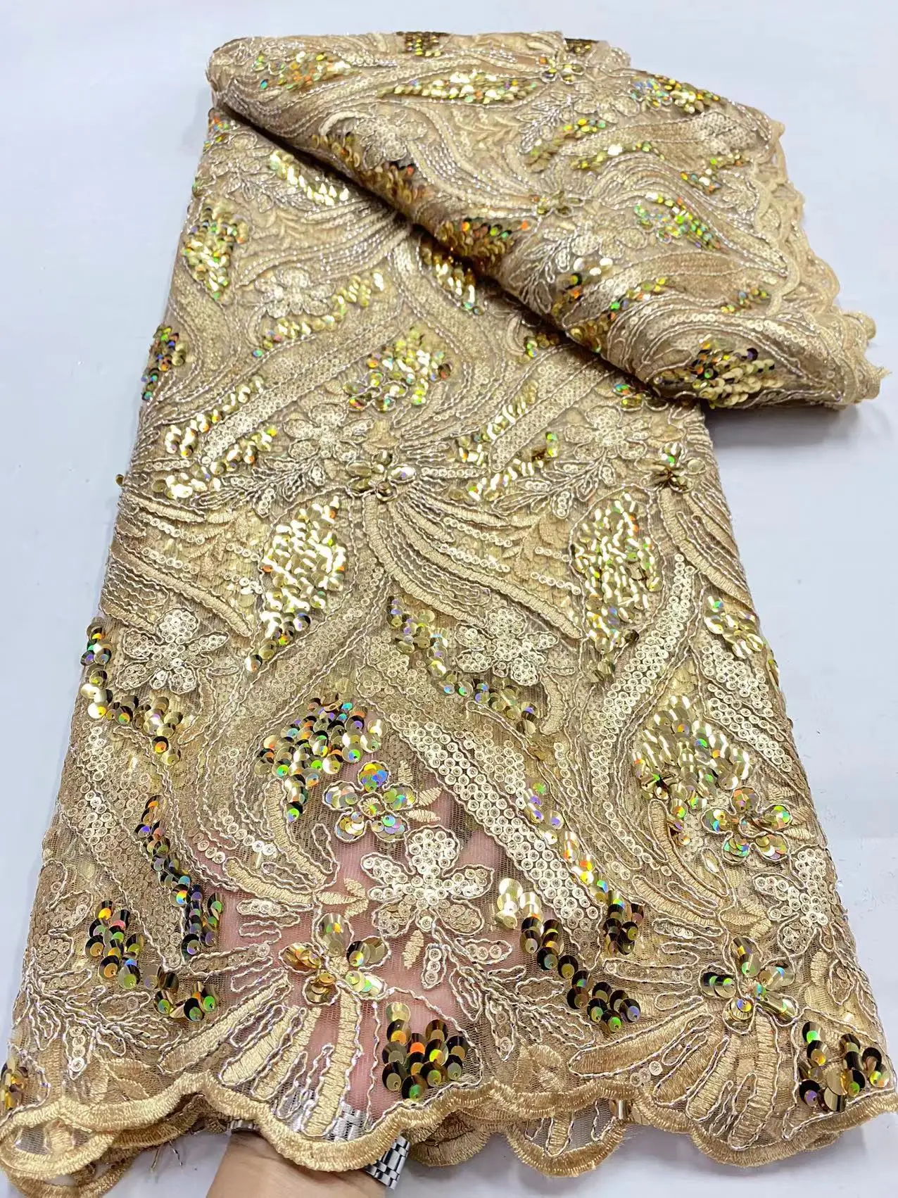 

African Embroidery Lace Fabric 2023 High Quality French Tulle Lace Fabric Nigerian Sequin Fabric For Women Wedding Party
