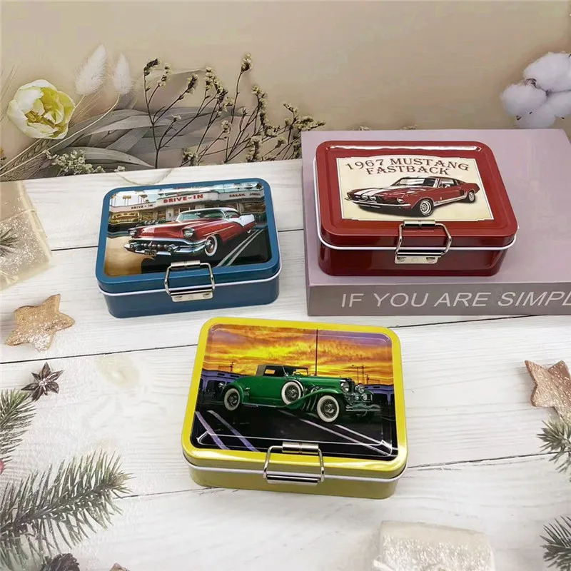

1PC Vintage Car Double-Layer Sliding Buckle Storage Iron Box Small Metal Collectables Tin Boxes Card Jewelry Packaging Gift Box