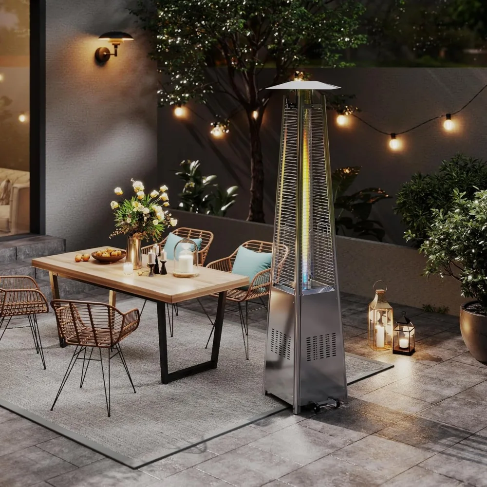 Pemanas Patio Piramida 48.000 BTU dengan Penutup & Roda, Pemanas Patio Luar Ruangan untuk Penggunaan Luar Ruangan, Perlindungan Keamanan Tiga Lapis, 8