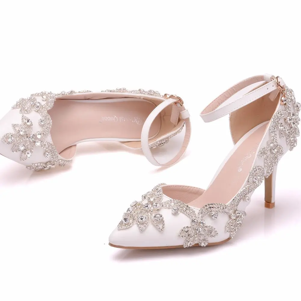 Style High Heels Sexy Women Pumps Sandals  Rhinestone Wedding PU 7.8 CM Thin Heels Side Air Woman Shoe Elegant Sexy  Sandals