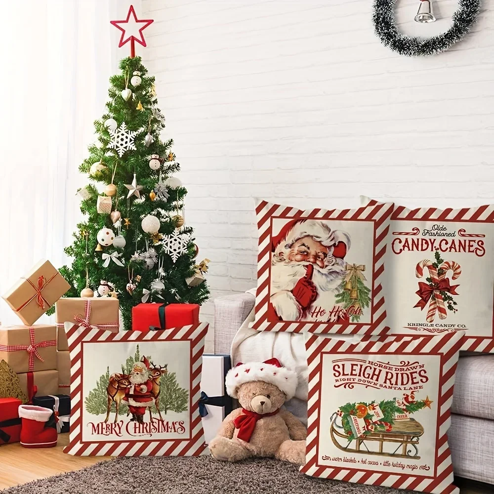 1 funda de almohada de la serie navideña con patrón de renos de Papá Noel, se puede utilizar como regalo, adecuada para cama