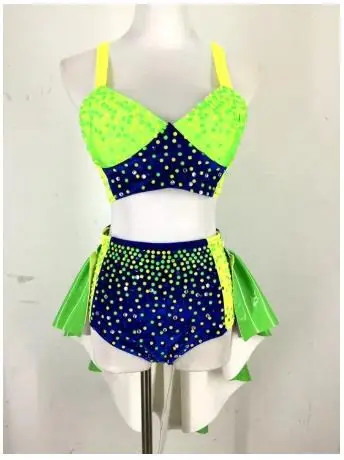 

Female Stage Performance Costume Female Sexy Pole Dance Clothing Shiny Fluorescent Rhinestones Bikini Nightclub Dj Rave Outfit