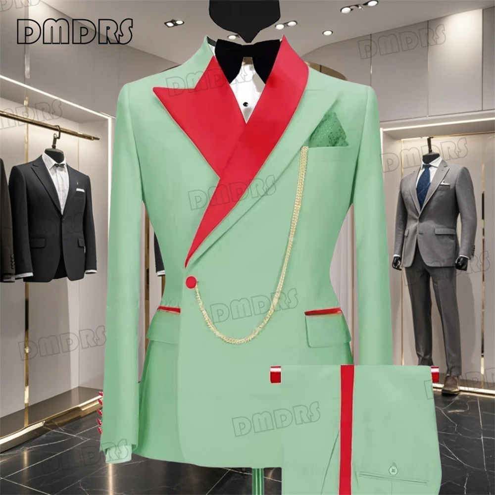 Asymmetrical Red Collar Formal Suit Set for Men, Many Colors Wedding Groom Suit, Blazer Pants Two Pieces Set Plus Size Party