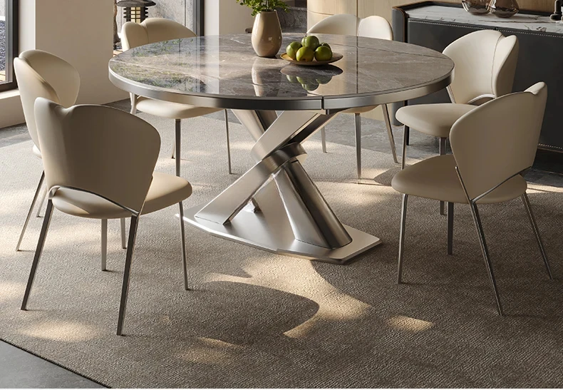 

Stone Plate Dining Table Retractable Folding Household Small Apartment Italian Minimalist Gray Steel High-End Dining Table