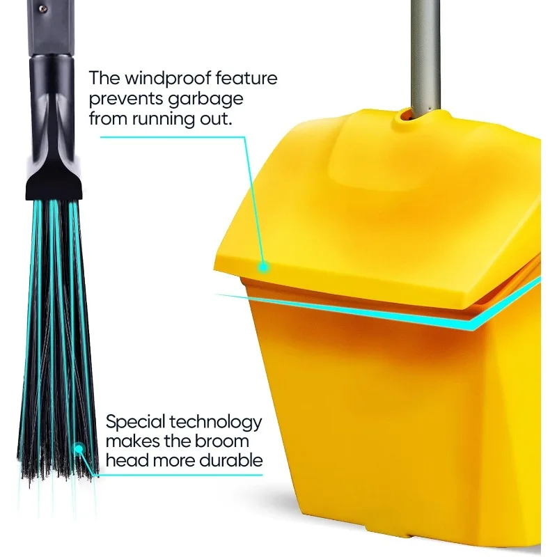 Heavy Duty Broom and Dustpan Set with Windproof Cover Commercial Outdoor Indoor 2 Plus 1 for Courtyard Garage Lobby Mall