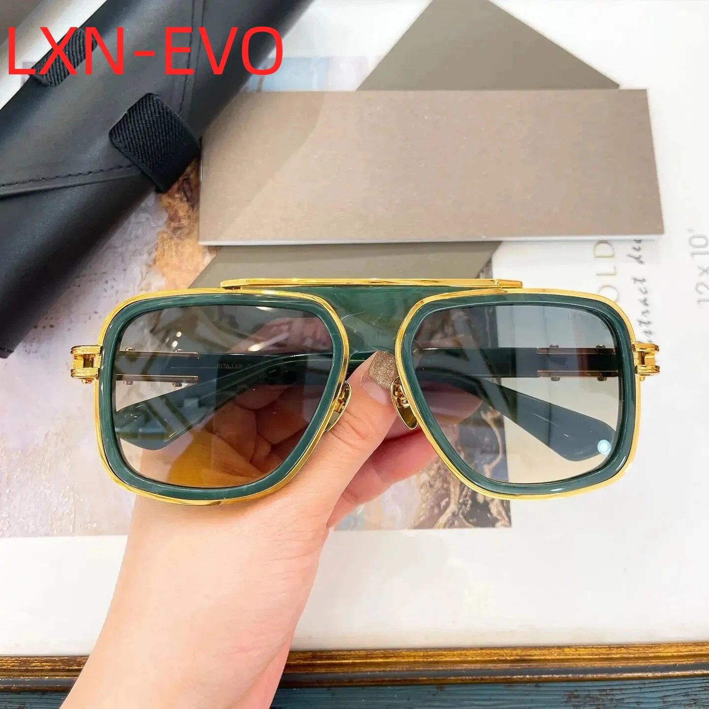 

New DT DTS403 LXN-EVO Trendy Green Acetate Frame Retro Womens Sunglasses Top Quality Luxury Designer Men's Sun Glasses With Box