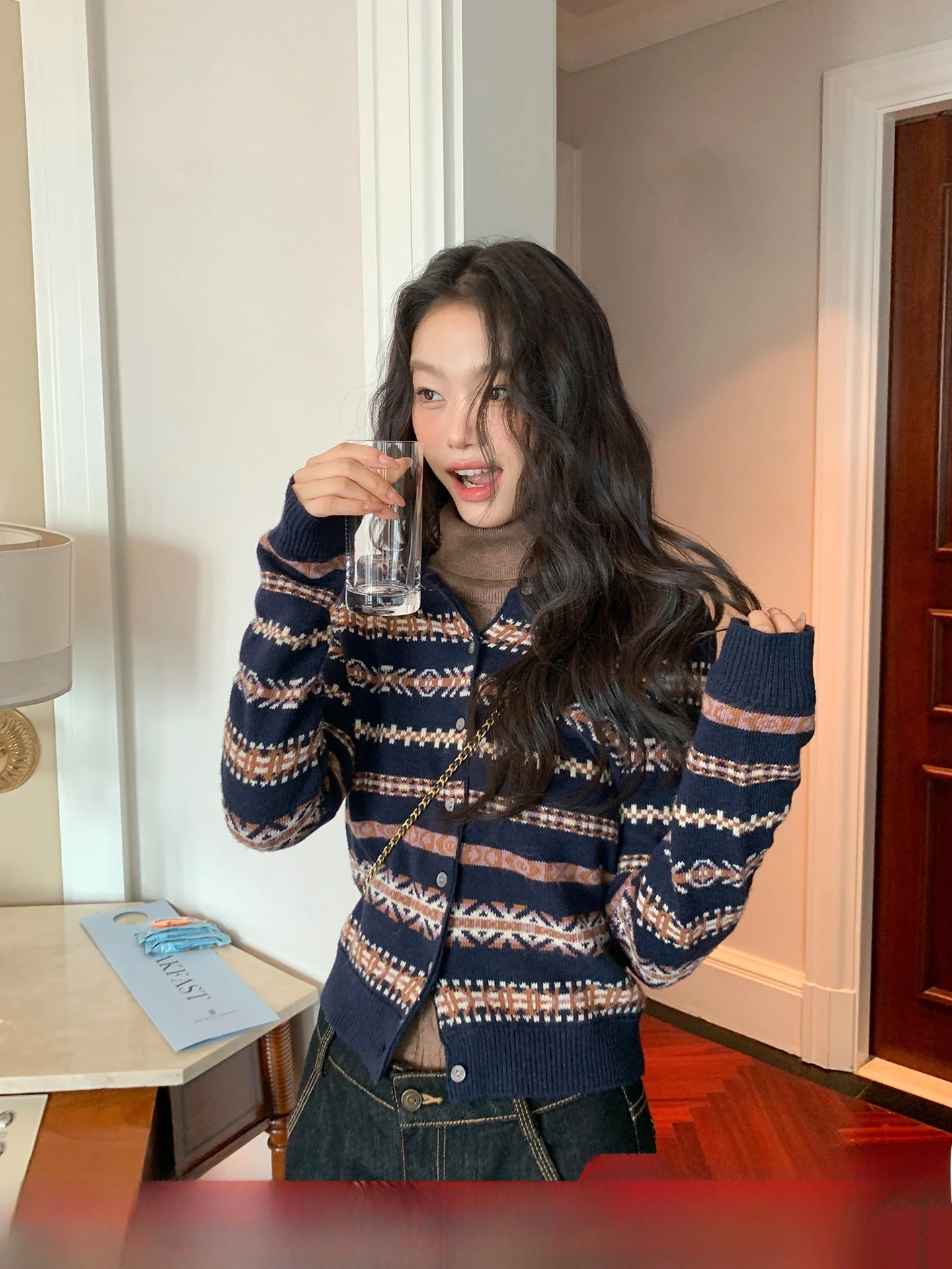 

Женский вязаный кардиган Lviisi: мягкий, уютный, с узором Fair Isle, повседневный, свободного кроя, с длинными рукавами, круглым вырезом, пуловер на осень-зиму