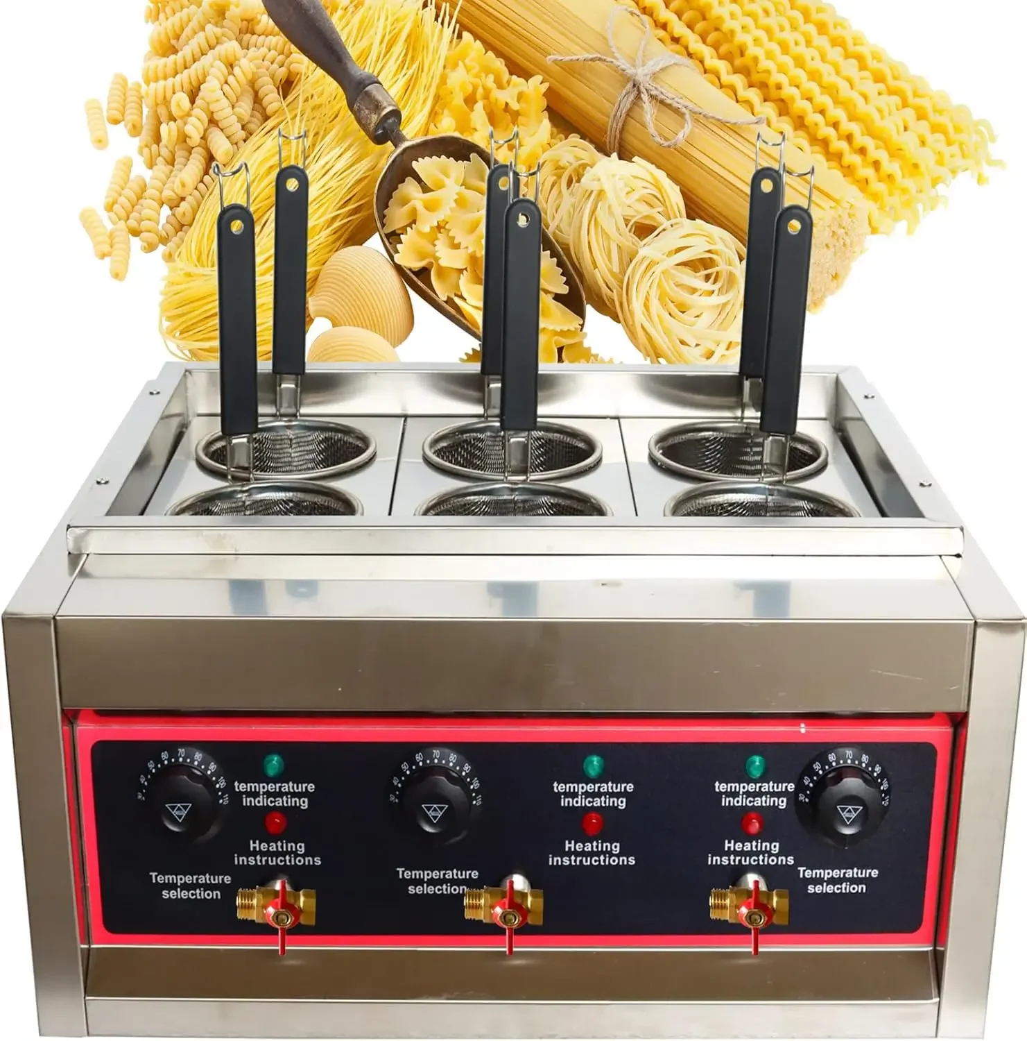 Pasta Cooker with 6 Noodle Filter Electric Pasta Cooking Machine Multifunctional Pasta Warmer Noodles Cooker 6KW for Cooking Dum