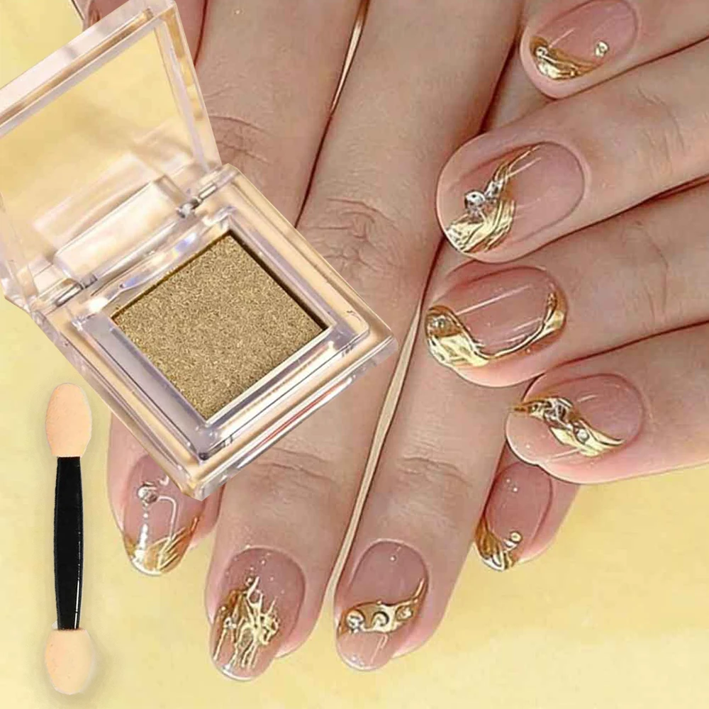 Solid Magic Mirror Gold Chrome Powder Nail Pigment Ripple Mirror Powder Metal Mirror Effect Nail Art Decors Solid Chrome Powder