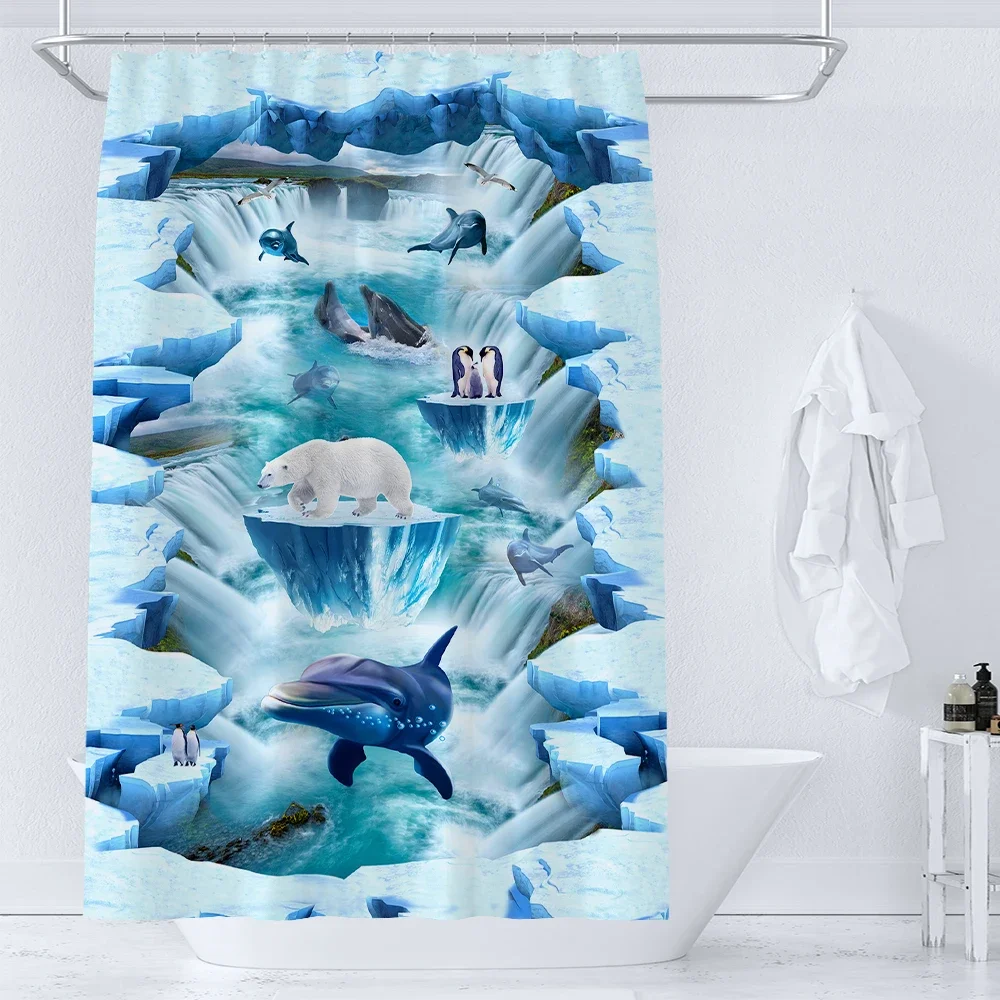 Ocean Underwater World Shower Curtain Dolphin Turtle Cute Creative Personality Print Polyester Bathroom Curtain Decor With Hooks