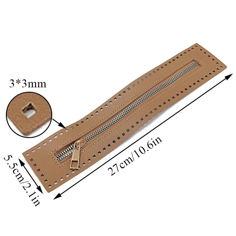 27cm PU Leather Metal Zipper For Women Crochet Handmade Handbag Sewing Bag Practical Hardware Replaceable Bag Part Accessories