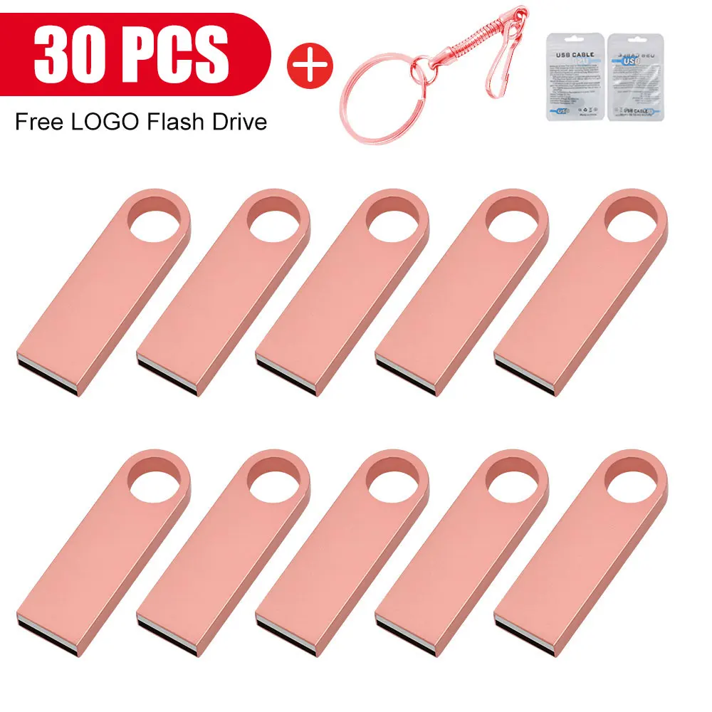 고속 펜 드라이브 USB 플래시 드라이브, 펜드라이브 금속 USB 스틱, 키 포함, 4GB, 8GB, 2.0, 16GB, 32GB, 64GB, 128GB, 30 개