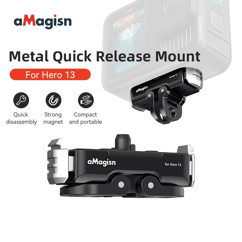 金属製磁気クイックリリースマウンテンベース,デュアルインターフェイス,1/4インチネジ,取り付けアダプターアクセサリー,GoPro Hero 13