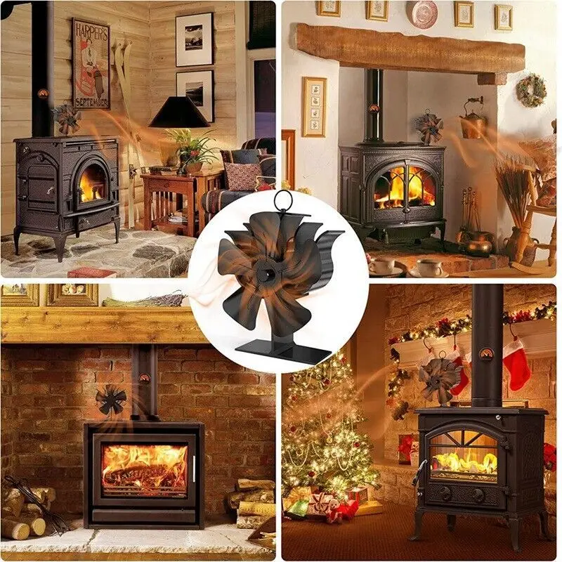 5 Blades Plum Fireplace Fan 25dB Silent Heat Powered Thermal Fan Home High Efficiency and Energy Saving Wood Log Stove Fan