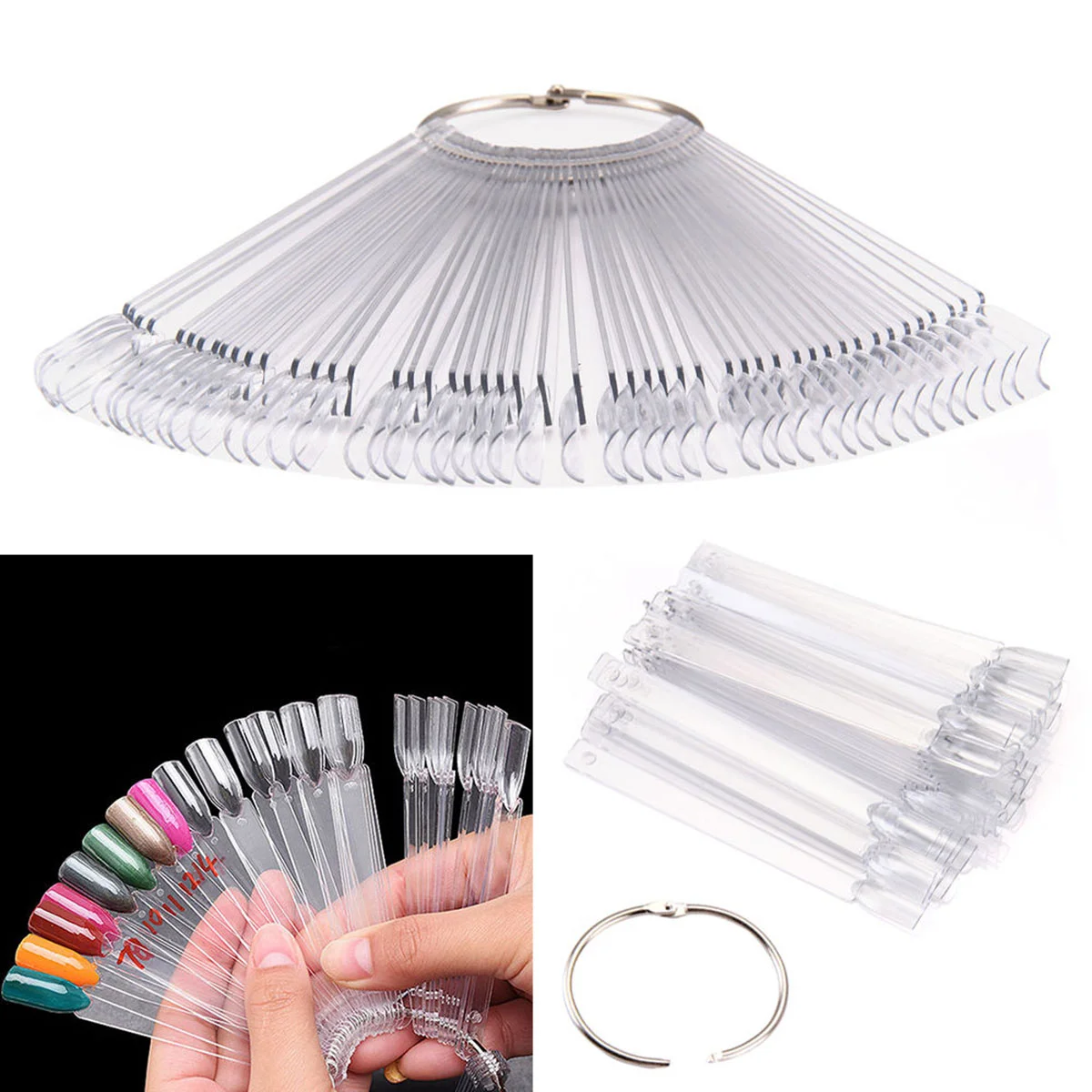 50 Pcs Nail Polish Color Display Chart Shelves Bagged Tips Stand Fan Shelf Sticks Clear