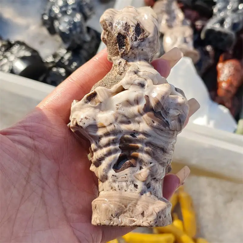 Natural Crazy Agate Skeleton Man Demon Carving Crystal Healing Halloween Gift Festival Craft For Decoration 1pcs