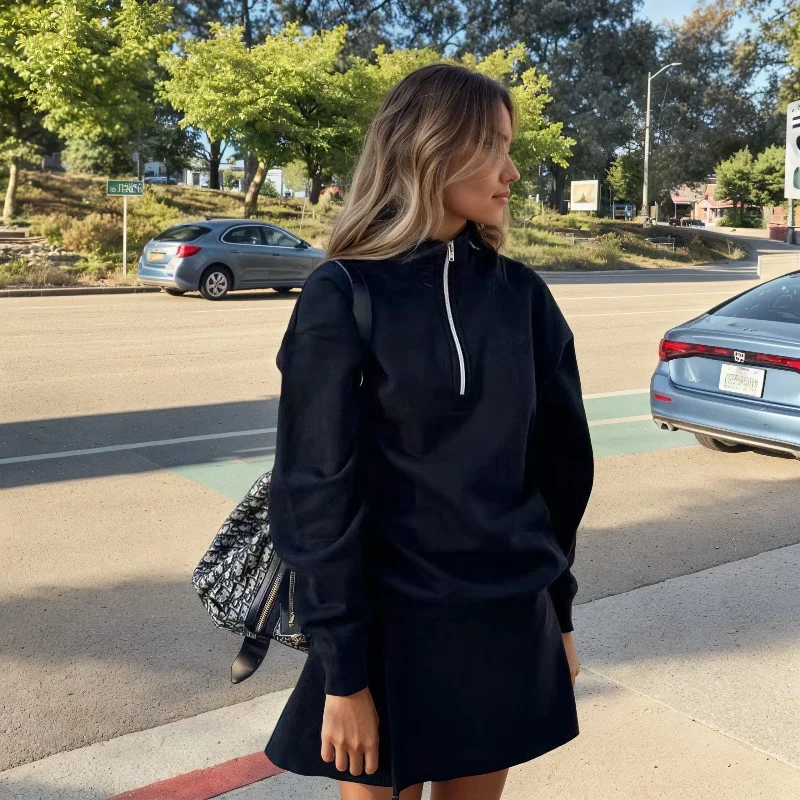 

Mermaid Cancels Autumn High Collar Half Zipper Stand Collar Sweatshirt Women Long Sleeve Loose Coat Fitness Sports Casual Top