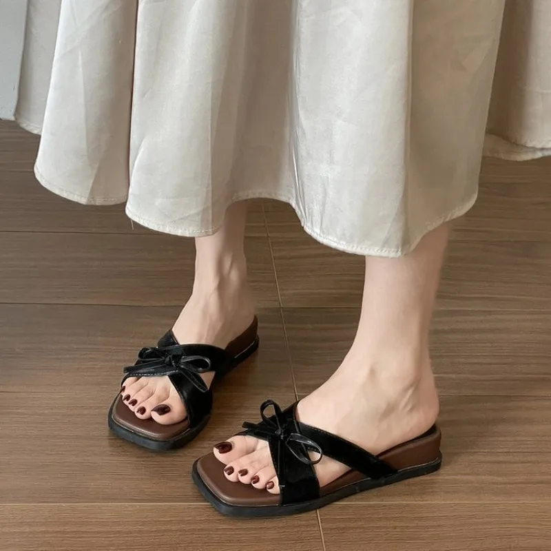 

Summer Butterfly-knot Wedges Heel Women Fashion Thick Bottom Slippers Casual Outdoor Beach Vacation