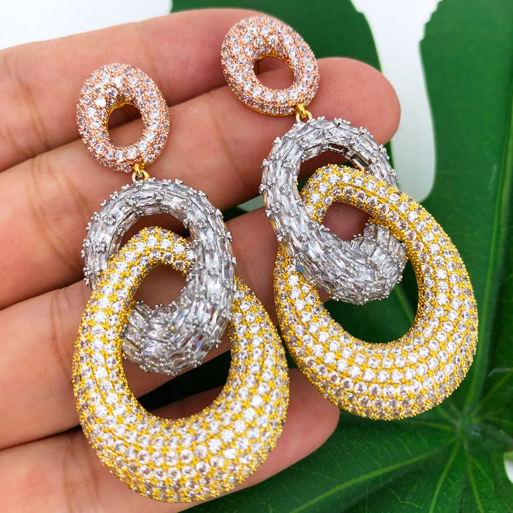 missvikki Luxury Tricolor Waterdrop African Earring For Women Wedding Party Indian Dubai Bridal Jewelry boucle d'oreille femme