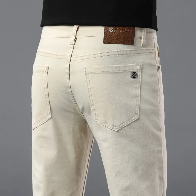 2025 spring/summer high end luxury fashion jeans for men, elastic trend versatile, slim fit, simple and casual pants