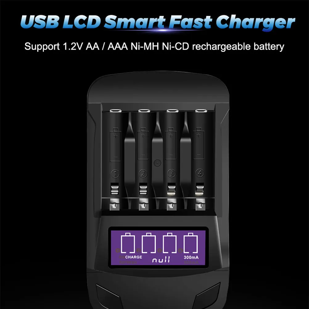 1Pcs 4-Slot USB Smart Battery Charger with LCD Screen Real-Time Capacity Display Charge Discharge Refresh Current Mode for Aa