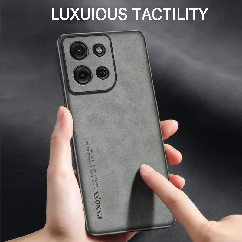 Hülle für Motorola Moto Edge 60 Fusion, luxuriöse Schaffell-Leder-Handyhülle für Moto Edge 60 Stylus 50 Fusion Edge 50 mattes Silikon – Detail 3
