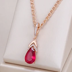 Kinel Hot Red Water Drop Natural Zircon Pendant Necklace for Women Fashion 585 Rose Gold Color Vintage Party Fine Daily Jewelry