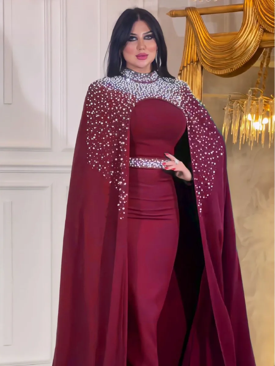 New Dubai Luxury Party Dresses Women Diamonds Maxi Dress Elegant Wedding Evening Gown Cloak Abaya Turkey Kaftan Eid Djellaba Set