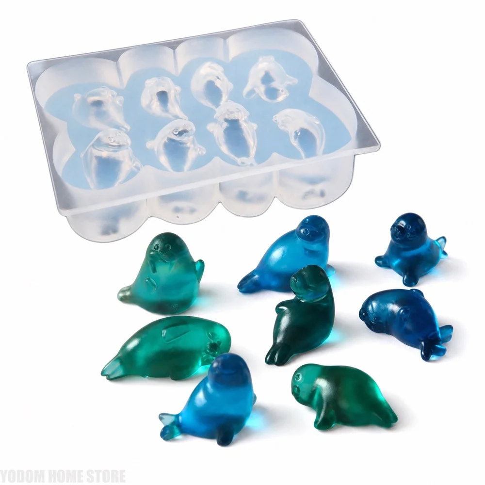 3D Cute Little Seal Silicone Mold 8pcs Shape for Resin Moulds Silicone Epoxy Accessories Material DIY Craft