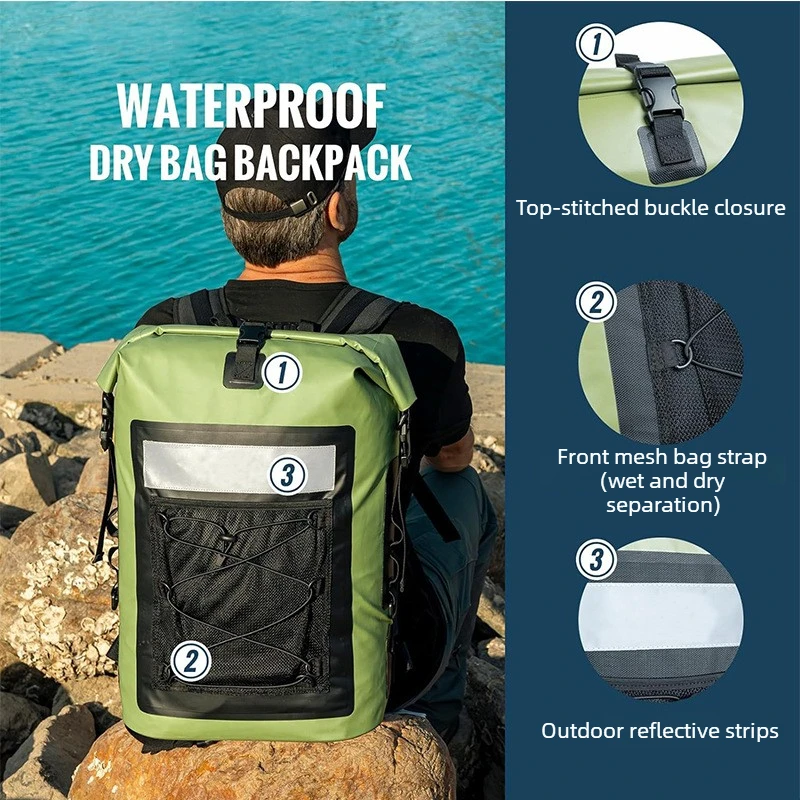 35L Waterproof Water Resistant Dry Bag Backpack,Roll-Top Water-Resistant Bag  Pocket for Outdoor Water Sports,Beach,Camping